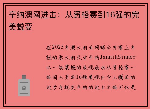 辛纳澳网进击：从资格赛到16强的完美蜕变