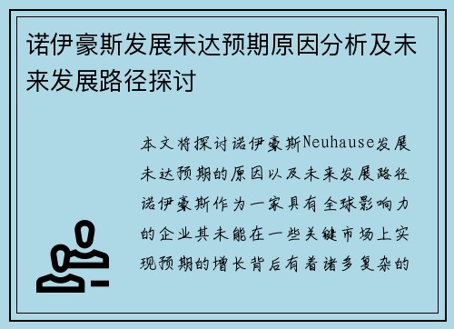 诺伊豪斯发展未达预期原因分析及未来发展路径探讨 诺伊豪斯发展未达预期原因分析及未来发展路径探讨
